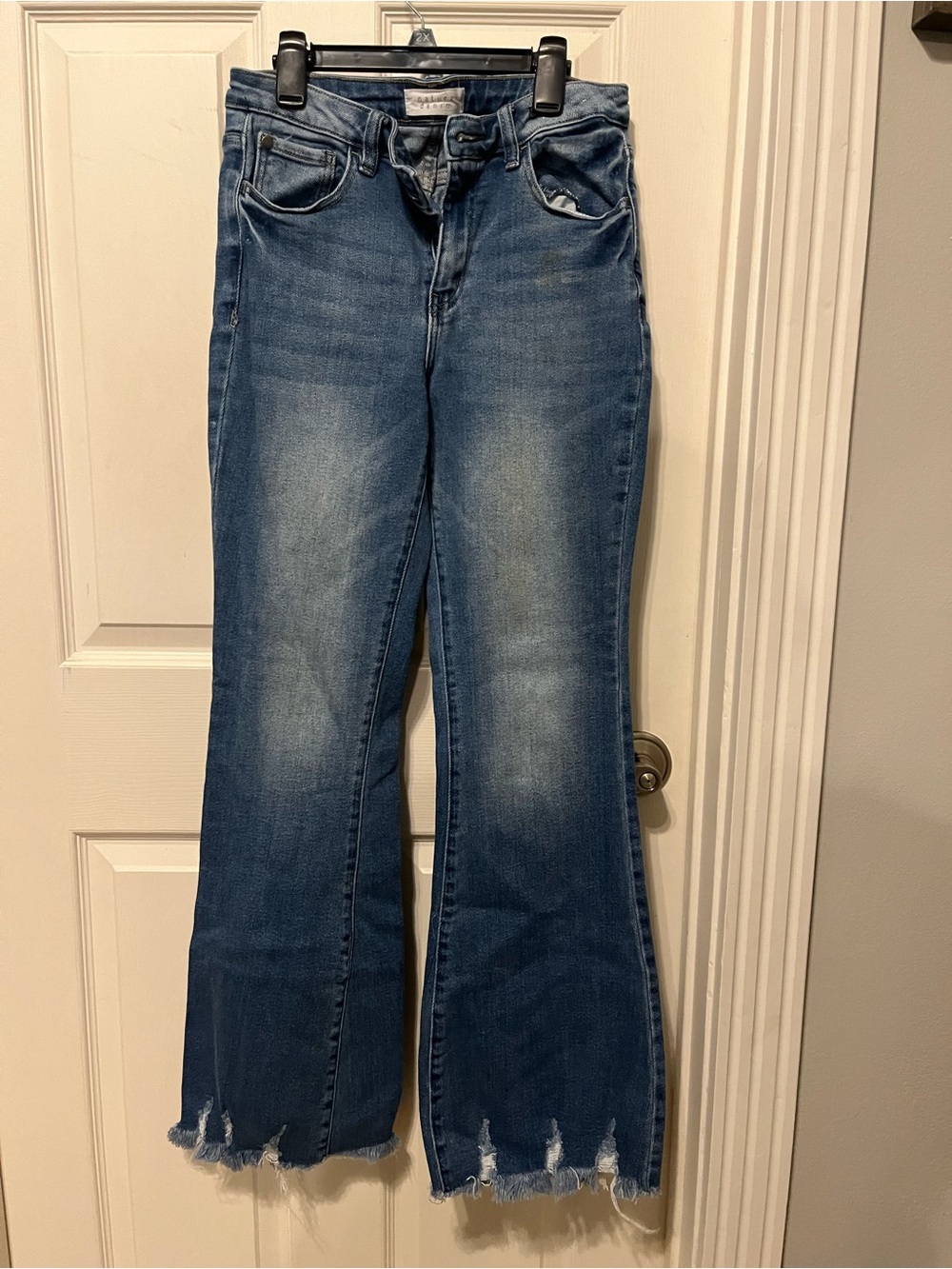 Women's Blue Frayed Hem Flare Jeans
